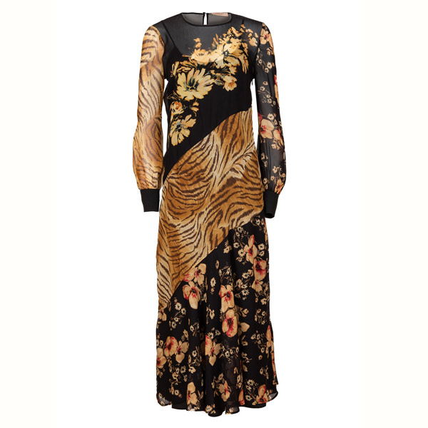 STARKER KONTRAST Tigerpatchwork und Blumenprint verleihen dem Kleid von Twinset einen Hauch Extravaganz.